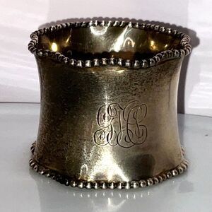 Beautiful Sterling Silver Napkin Ring Monogrammed GTC beaded edges